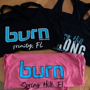 Lot of three location Burn Boot Camp tanks